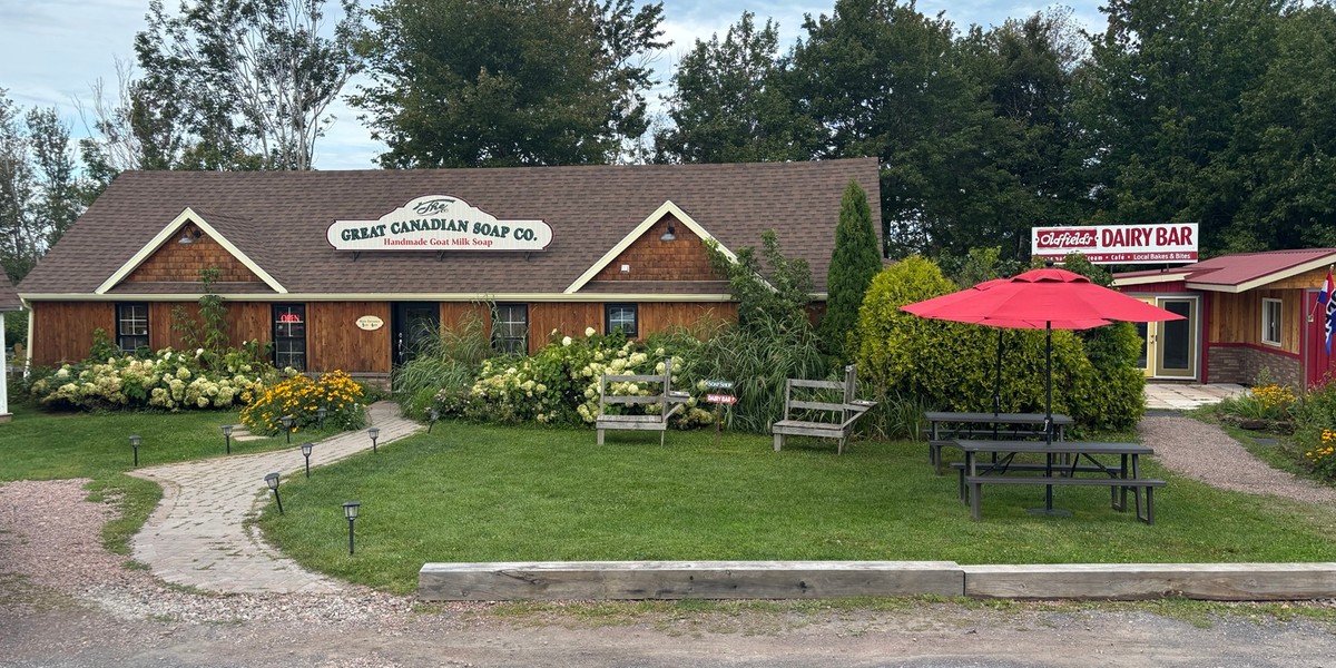 The Great Canadian Soap Co. and Oldfield's Dairy Bar beside one another